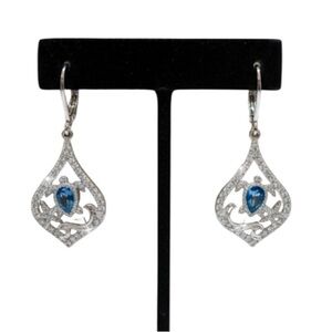 Sterling Silver Blue Topaz Sea Turtle Teardrop Drop Earrings – Nautical Ocean